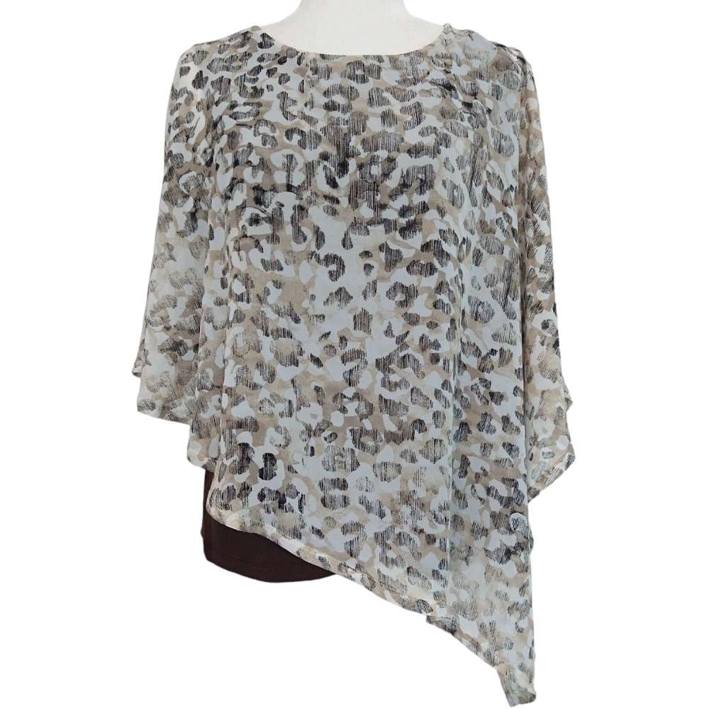 Chico's Tan Abstract Animal Print Layered Poncho Cape Attached Tank Top Modern